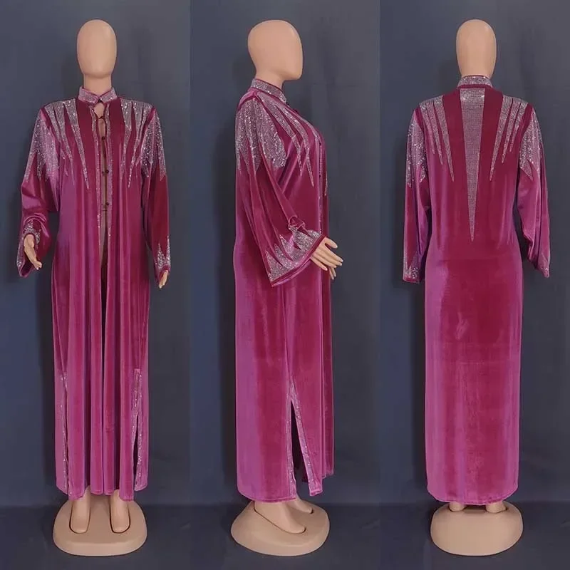

Morocco Velvet African Ankara Party Dresses Women Abaya Dashiki Diamond Wedding Boubou Evening Gown Kaftan Turkish Islamic Arab