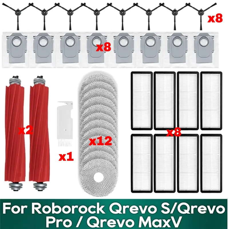 

B90B-For Robot Vacuum Cleaner Parts Main Side Brush Filter Mop Cloth For Roborock Qrevo S, Pro, Maxv, Plus