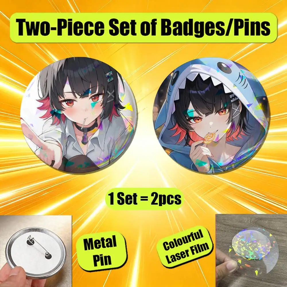 For Ellen Joe Zenless Zone Zero ZZZ Badge Pin Insignia 2 Pcs Set Round Button Emblem Laser Film Gift 44mm Custom