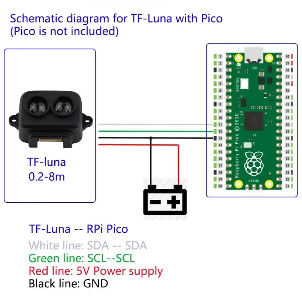 Benewake-Sensor LiDAR TF-Luna, interfaz UART/I2C de alcance de 8m, módulo Micro de rango de un solo punto de 5V para robótica Arduino Pixhawk