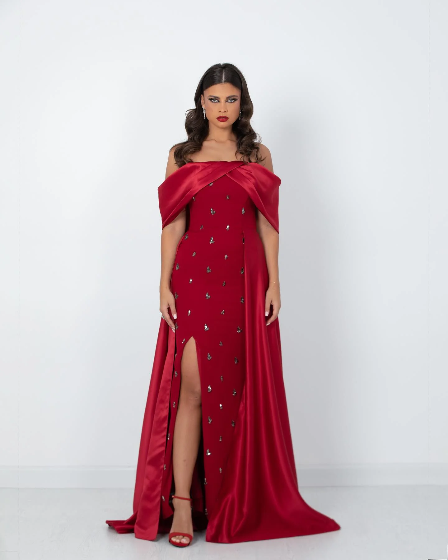 Red Prom Dress Sweep Train Off Shoulder Evening Dress Straight Beading Sequin Ankle Length Saudi Arabia Wedding Party Dress 2024