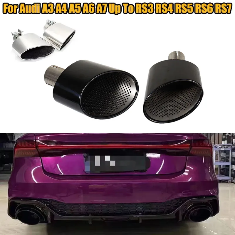 For Audi A3 A4 A5 A6 A7 Up To RS3 RS4 RS5 RS6 RS7 Oval Exhaust Tip Look Tailpipe Nozzle Exhaust System Muffler Tip