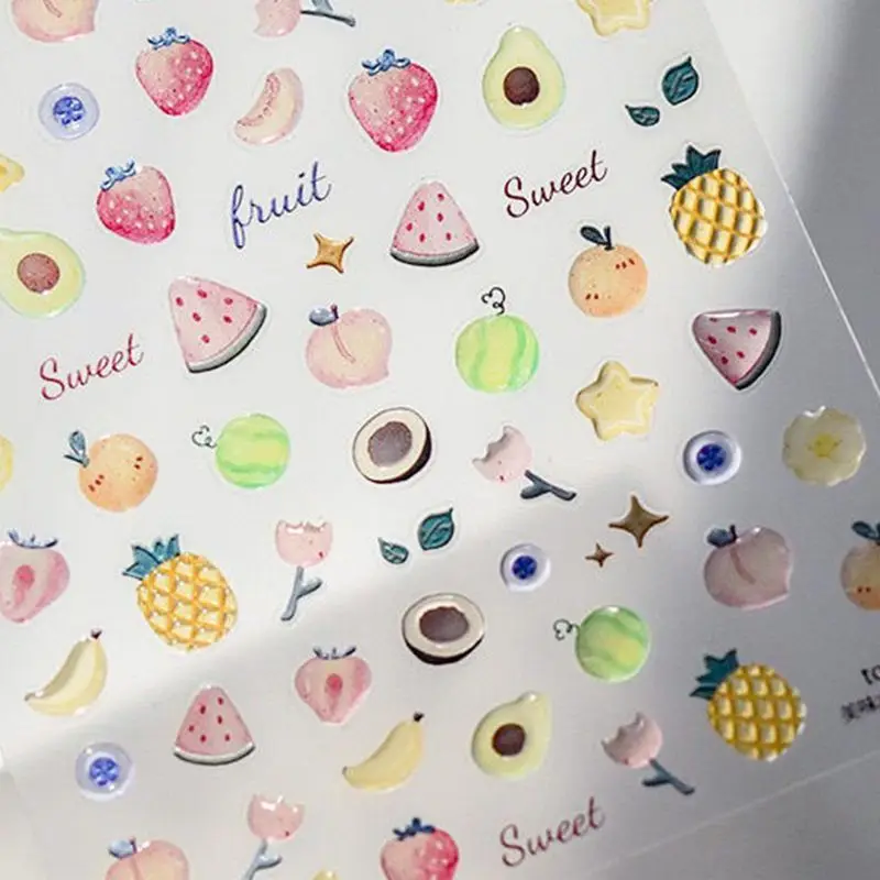 Summer Colorful Fruit 3D Relief Sticker Watermelon Strawberry Jelly Decals for Phone Case Cute Nail Art DIY Decorations for Girl