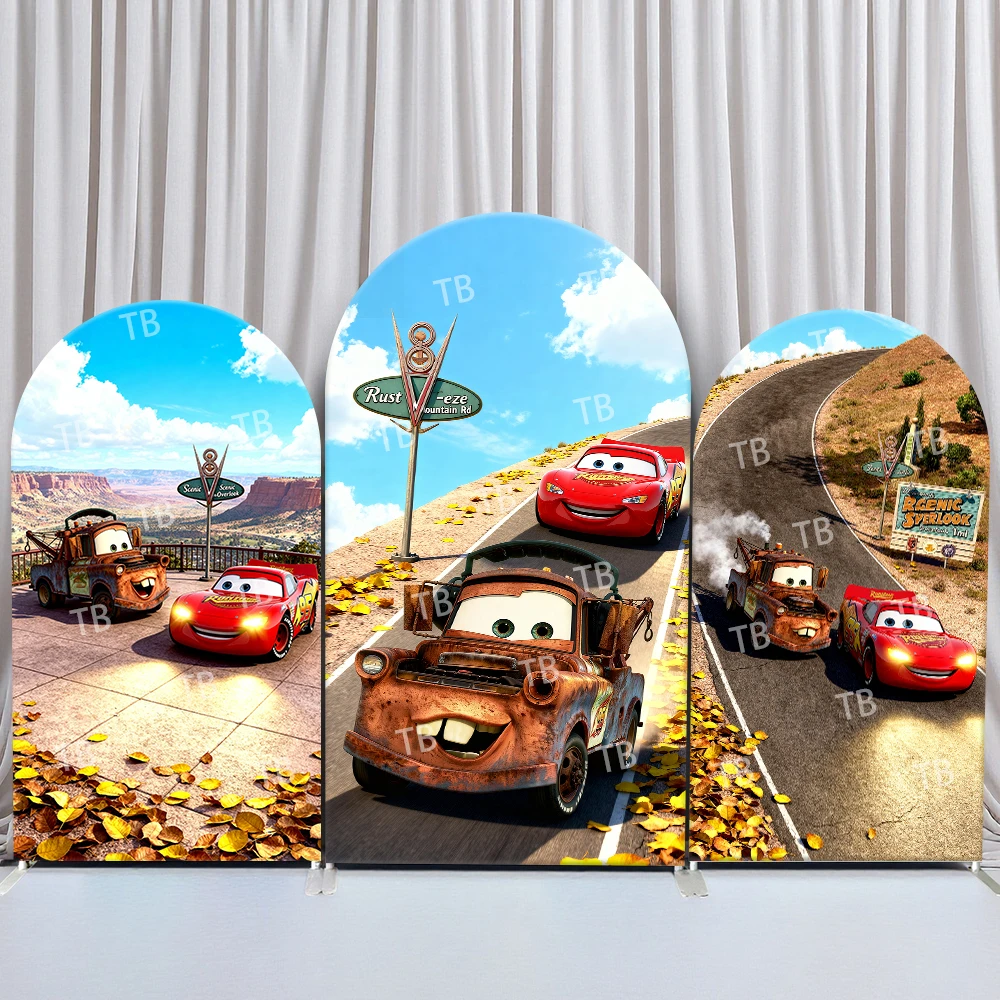 

Disney Pixar Cars Arch Backdrop Cover Birthday and Baby Shower Autumn Leaves Road Theme for Kids Party Photo Booth Decor