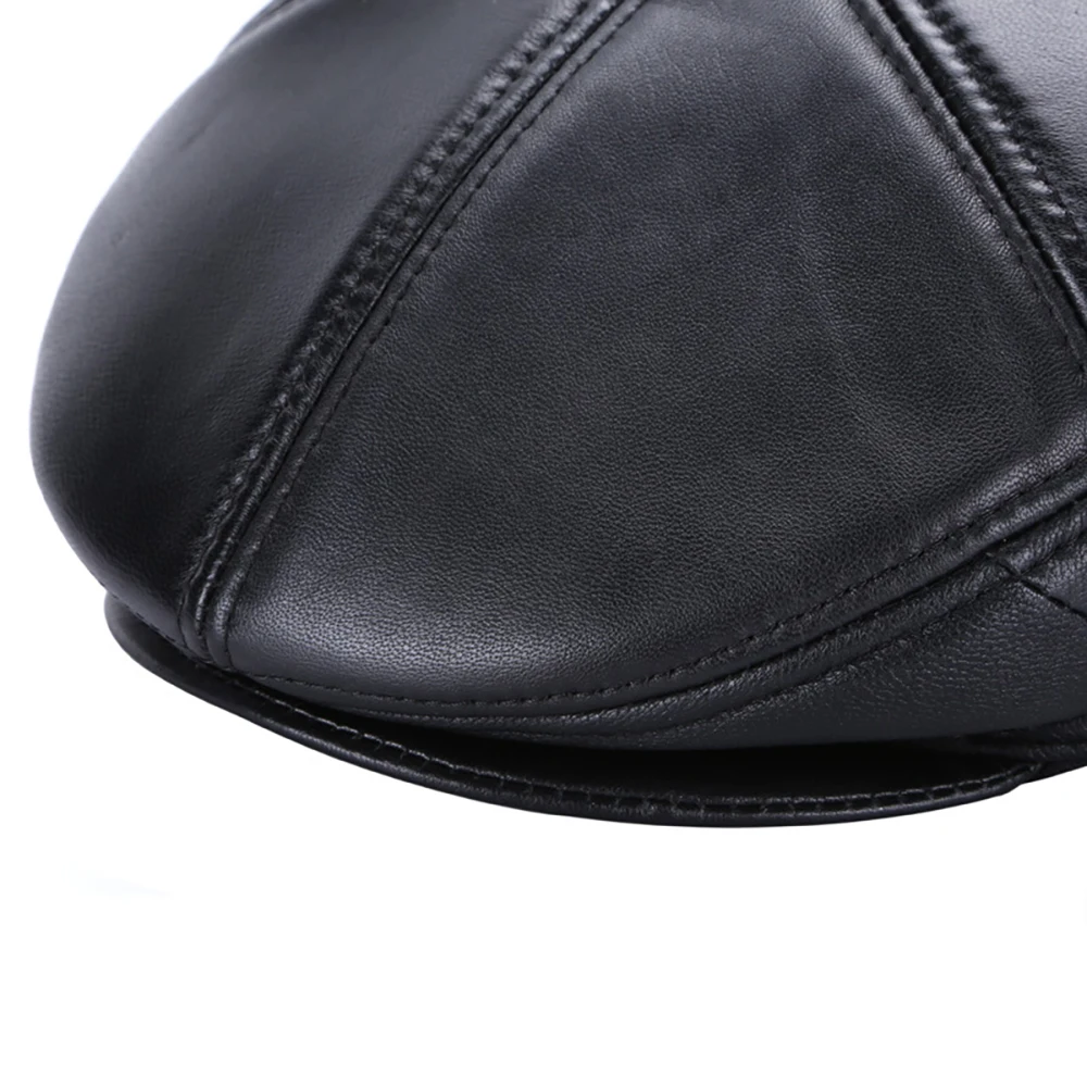 2024 Hot Sale Real Sheep Leather Berets Man Black Casual Duckbill Hats Vintage Luxury 100% Genuine Leather Winter Warm Flat Caps