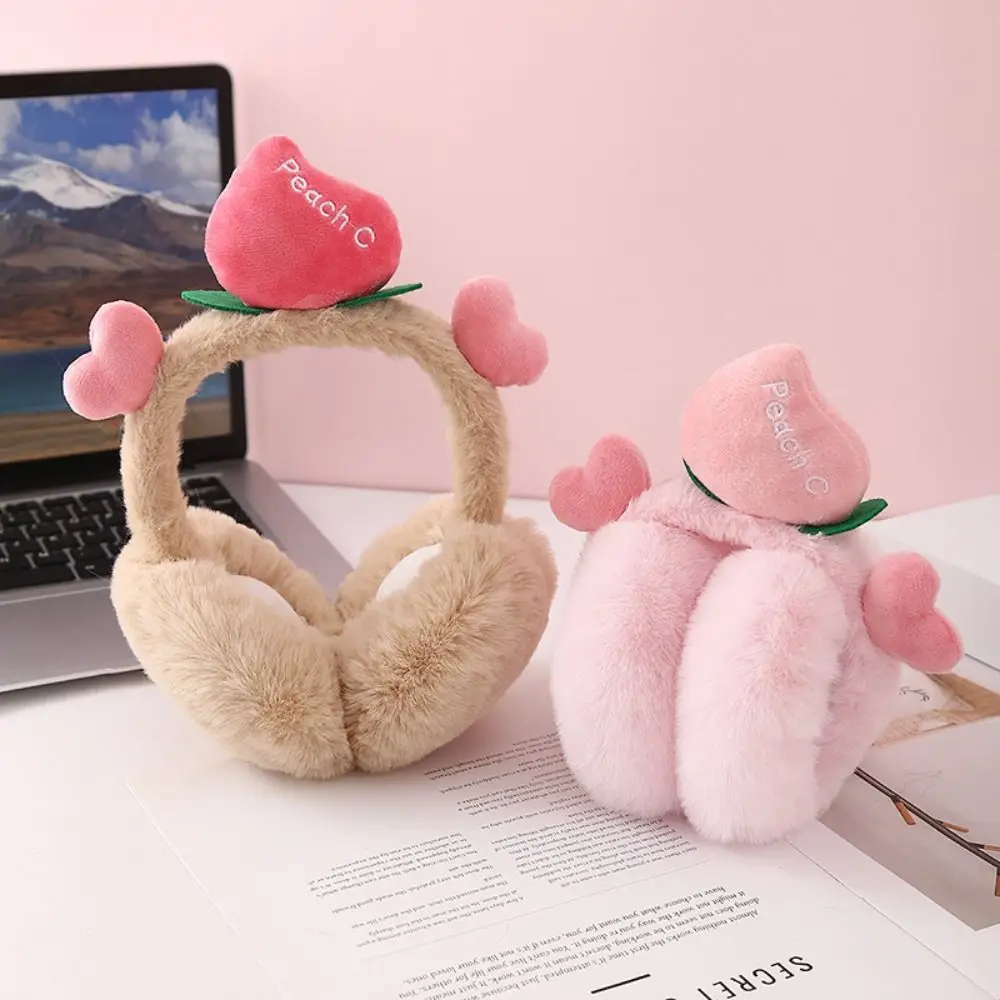 Cute Peach Foldable Earmuffs Cold Protection Winter Warm Folding Ear Warmer Antifreeze Thickened Faux Fur Ear-Muffs