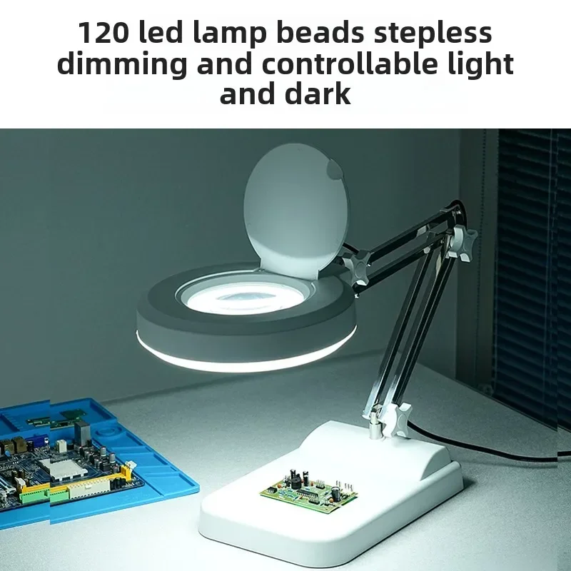 

220V Desktop Magnifying Glass for Electronic Repair with High Definition Engraving, LED Light, Foldable Stand C