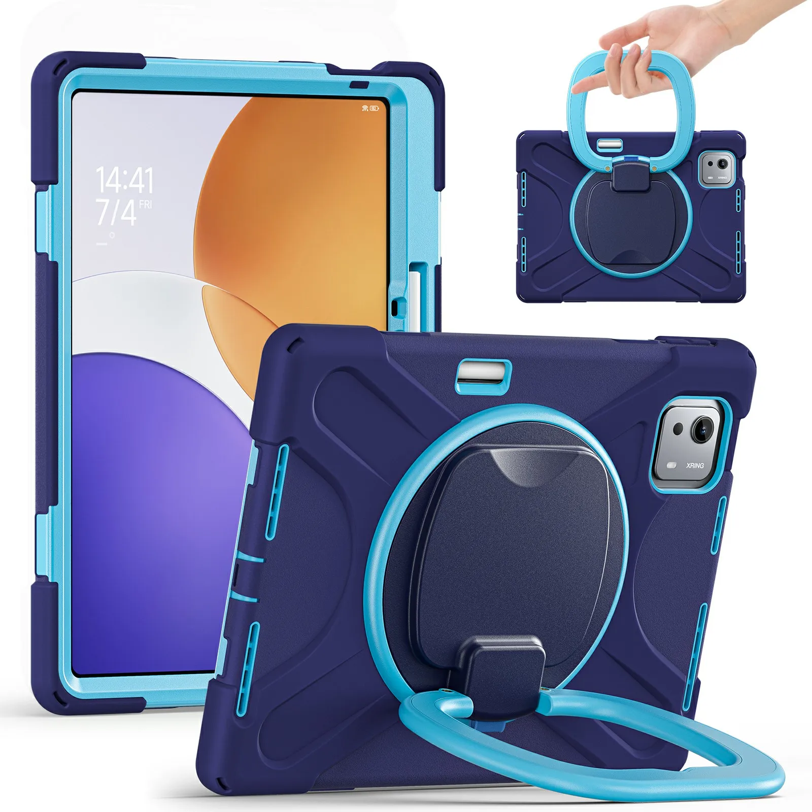 

For Xiaomi Pad 7S Pro 12.5 / 6S Pro 12.4 Case Kickstand TPU + PC + Silicone Tablet Cover - Navy Blue