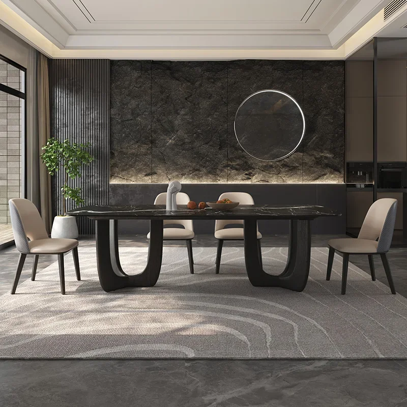 

European Nordic Dining Table Design Black Base Italian Wood Kitchen Table Chairs Modern Luxury Mesas De Comedor Home Furniture