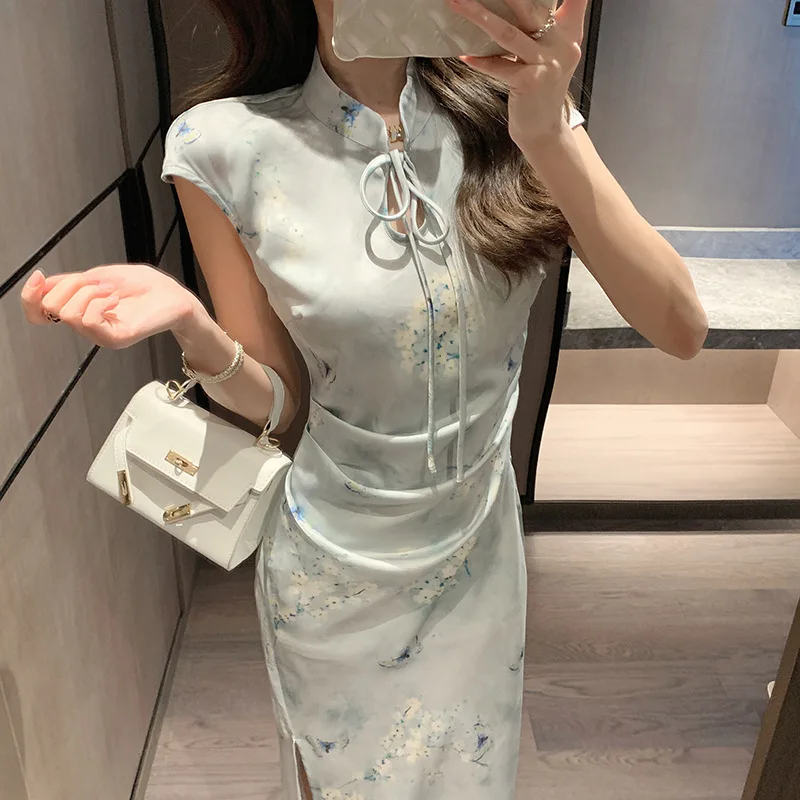 فستان نسائي مثير من تشيباو صيفي جديد من فيستدوس فستان طويل على الطراز الصيني شيونغسام مطبوع عليه زهور شيونغسام مثير للسيدات تشيباو #2