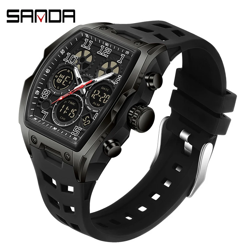 SANDA Sports Watch, Barrel-Shaped Multifunction with Luminous Display