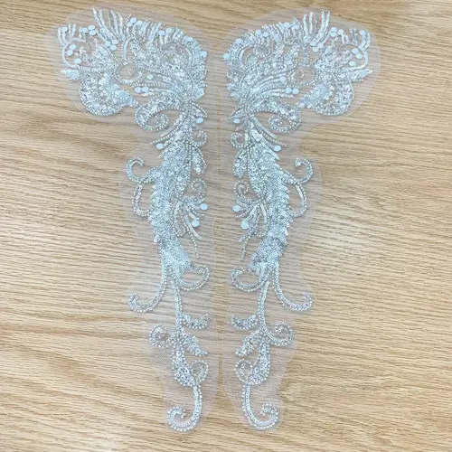 Imagen 2 del producto 1 par de apliques de tela bordados de lentejuelas de tubo de cuentas de lujo, apliques de cuello nuevo, vestido de novia bordado de encaje para personas mayores, accesorios de ropa