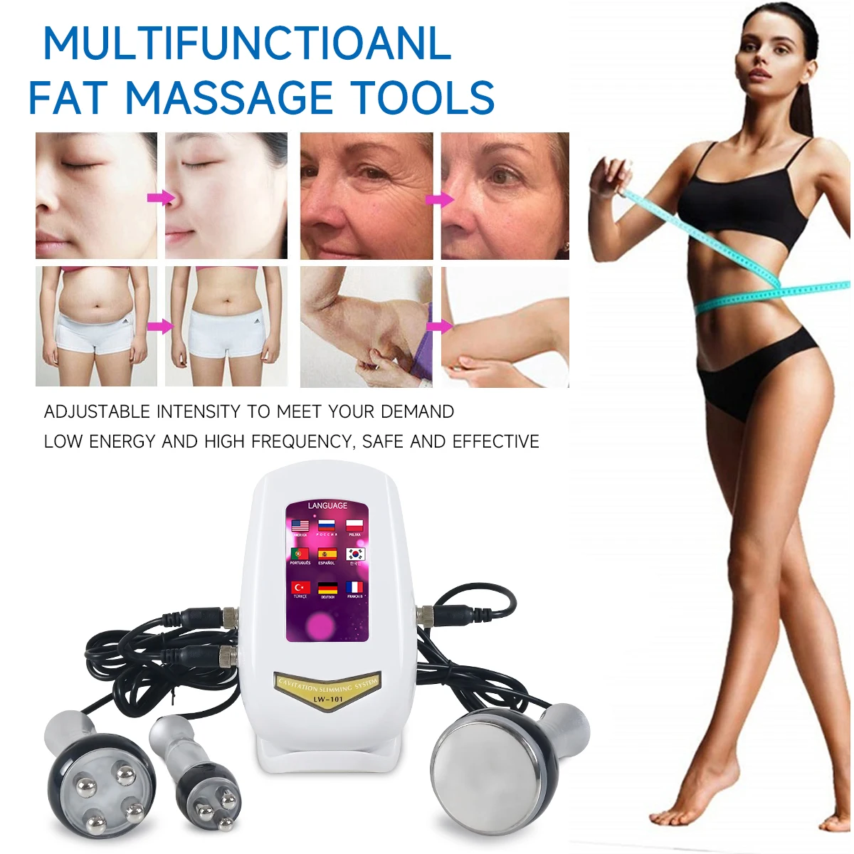 Máquina ultrasónica de cavitación 3 en 1 40K, dispositivo de belleza para rejuvenecimiento de la piel RF, herramientas de Estiramiento Facial para dar forma al cuerpo