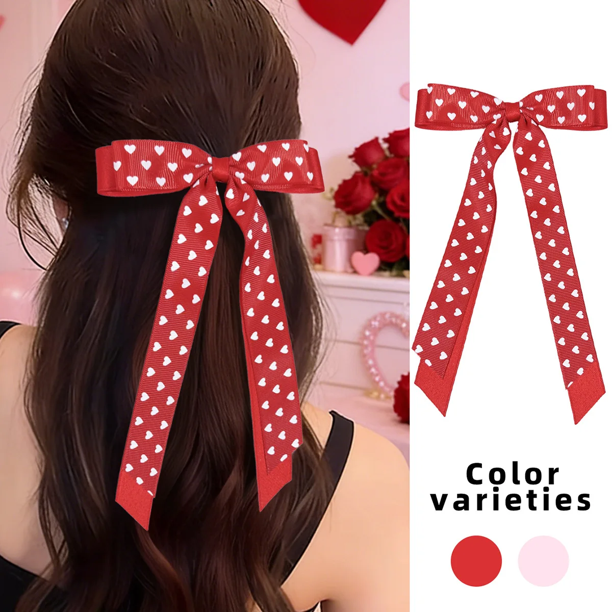 

36PCs Heart Printed Ribbon Bow Hair Clips with Long Tassel Barrettes for Girls Women Kids Valentine's Day Hair Accessories Bulk
