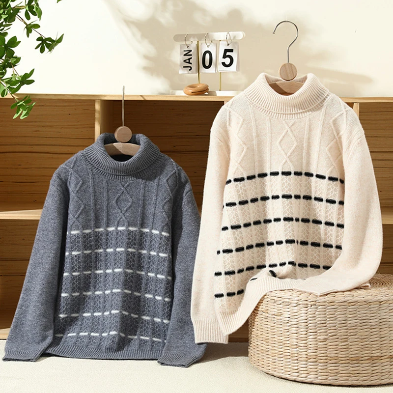 

Зимний шерстяной свитер для мальчиков, детский свитер из чистой шерсти, однотонная майка из 100% шерсти для девочек, пуловер, свитер, детское кашемировое пальто