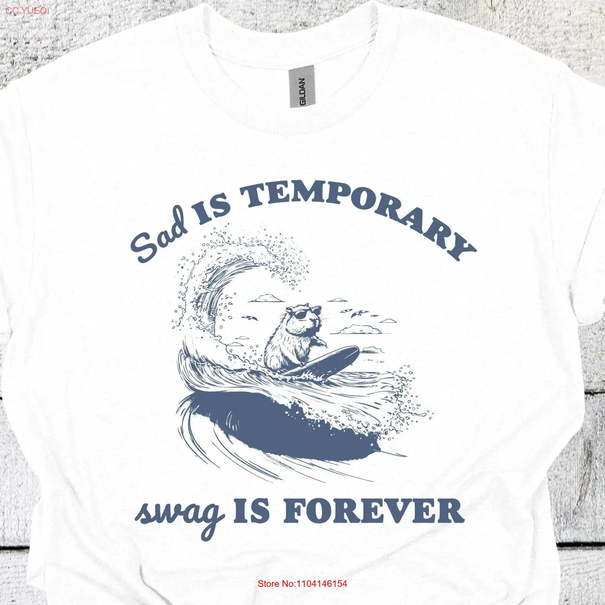 Sad is Temporary Swag Forever T Shirt Funny Dinosaur Saying s Meme long or short sleeves