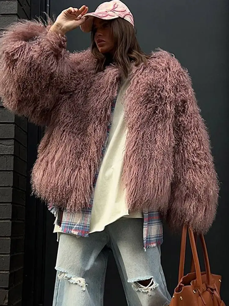 Fluffy Luxury Burgundy Faux Fur Coats Women Casual Loose Long Sleeved Jackets Female Autumn Winter Soft High Street Outwears