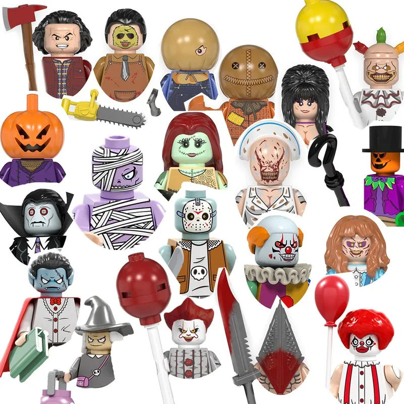 Halloween Horror Movie Anime Figures Building Blocks Zombies Ghost Skull  Pumpkin Witches Action Doll Model Toys Children Gifts