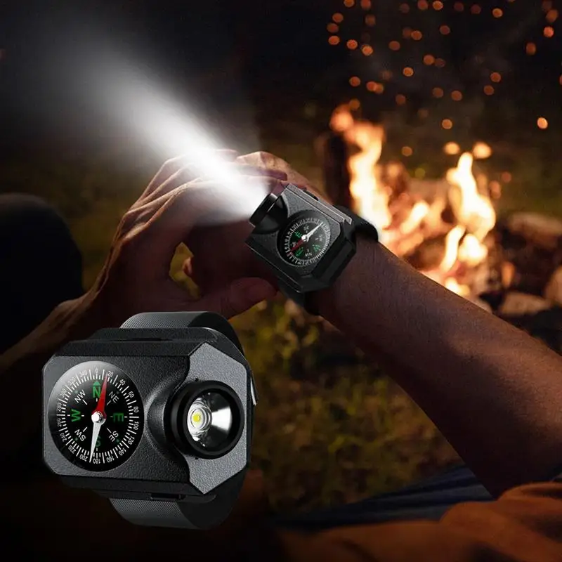 Wrist Light Flashlight Mini Wrist LED Lamp Compass Outdoor Wrist Light Bracelet Flashlight For Running Hiking Night Biking