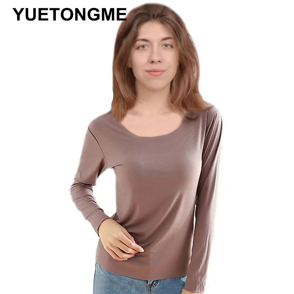 Striped modal long-sleeved T-shirt women's spring autumn large size round neck bottoming shirt simple solid color thin top T011