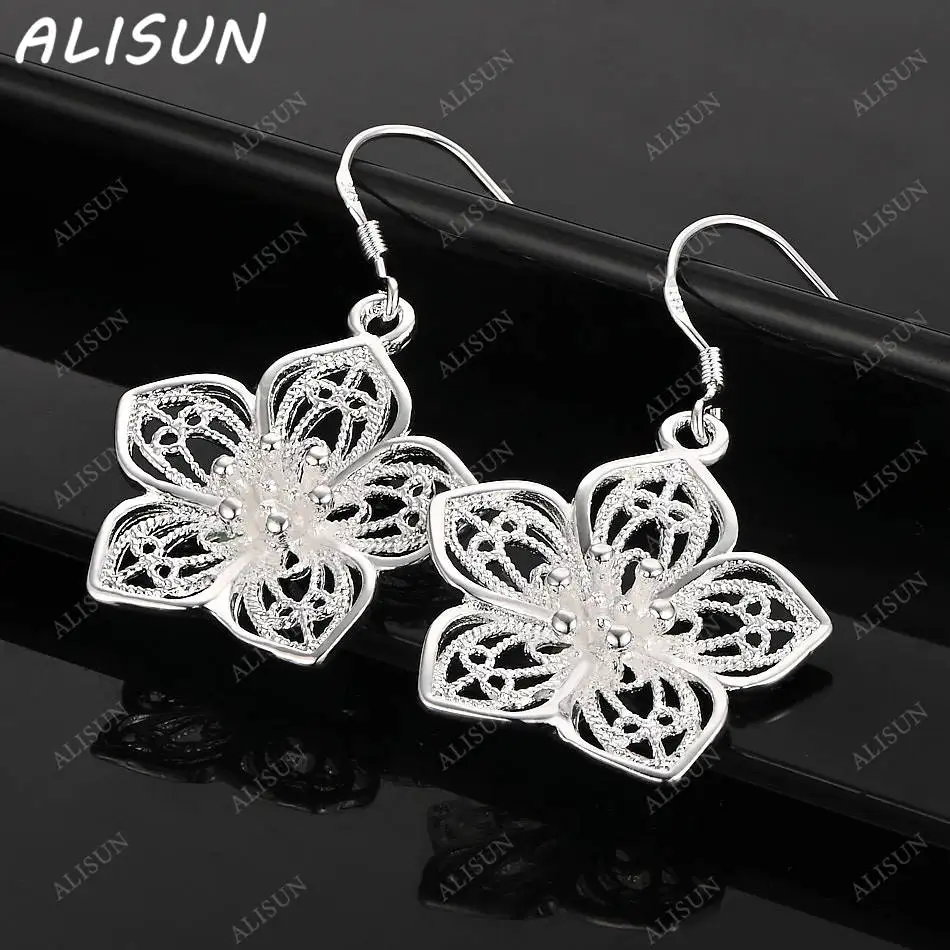 

ALISUN 925 Sterling Silver Flower Earrings Drop Earrings For Women Fashion Jewelry Charm Grace Noble Wedding Accessories