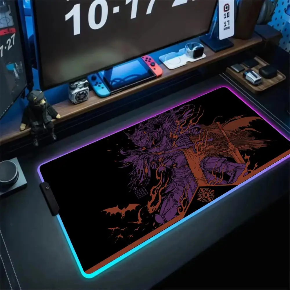 

Коврик для мыши RGB, крутой самурайский аниме, светодиодный светящийся игровой коврик, резиновый противоскользящий настольный коврик, аксессуары для ПК, игровая клавиатура, коврик для мыши