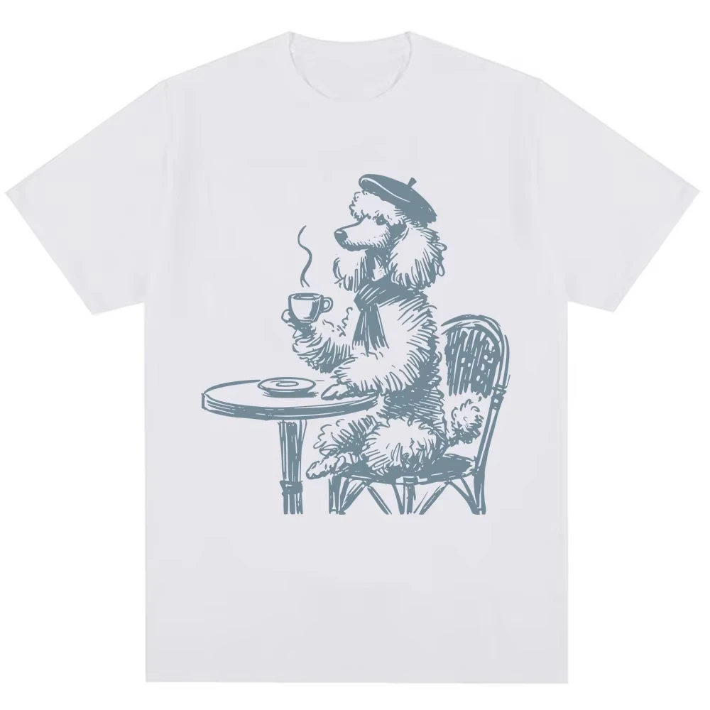 Funny Poodle Coffee French Dog Meme T ShirtWomen Fashion Creativity T-shirts Oversized  Casual T-shirt Streetwear