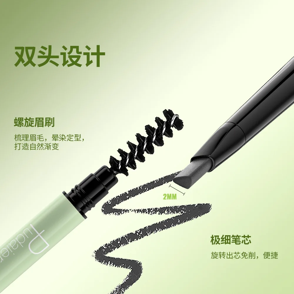 Pudaier 10-kleuren dubbelpunts wenkbrauwpotlood is waterdicht, langdurig en vlekt niet, natuurlijke wenkbrauwborstel