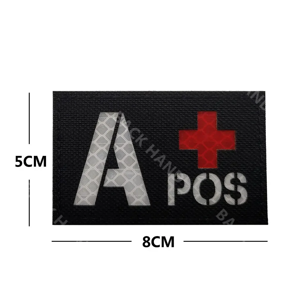 Reflective IR  Large Blood Type A B O Night Identification Badge First Aid Magic Patches Helmet Morale Badge Military Acessories