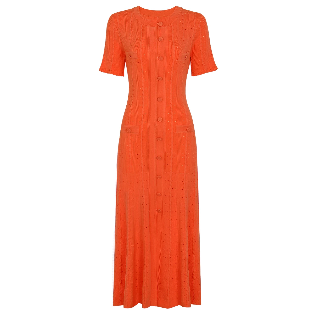 

Socialite Style Women Knitted Long Dress 26123 Summer Autumn Short Sleeve Slim Fit Elegant High End Daily Evening Dress
