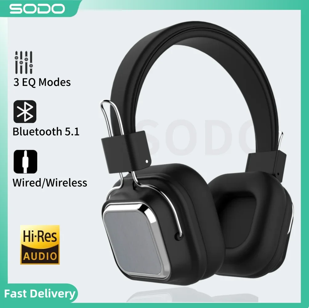 SODO SD-1003 سماعة رأس لاسلكية 3EQ متوافقة مع بلوتوث 5.1 سماعات ريترو قابلة للطي HiFi سماعة رأس ستيريو تدعم TF/AUX