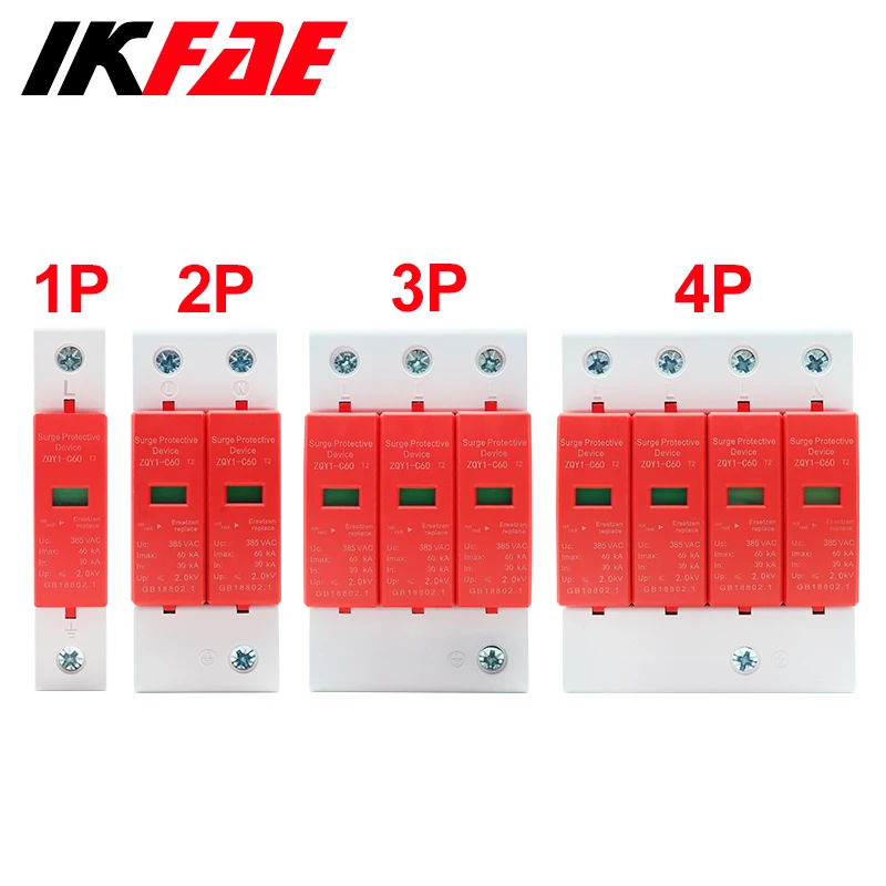 IKFAE AC SPD 1P 2P 3P 4P 30KA ~ 60K AC 385V Casa Protector contra sobretensiones Protección Dispositivo pararrayos de bajo voltaje