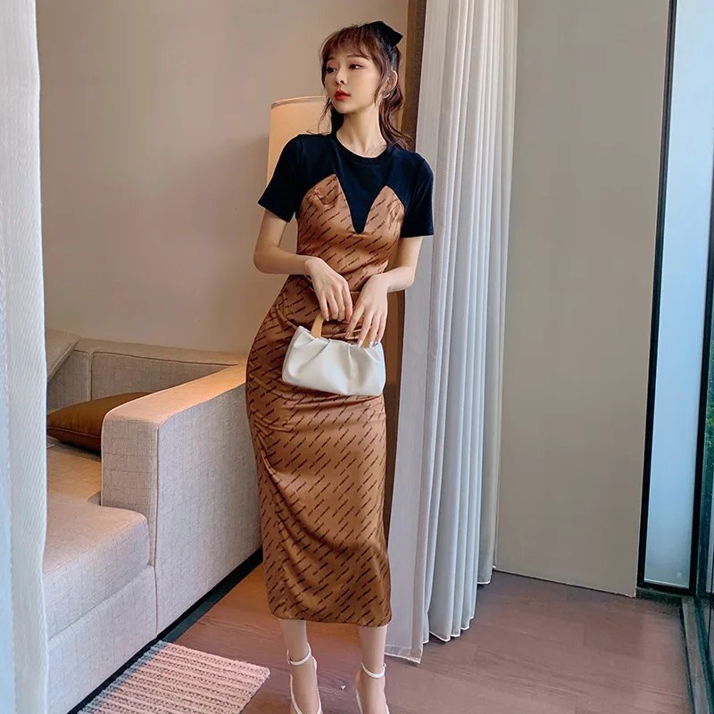 Robe longue deux pièces pour femmes, nouveau Design français, faux, coupe ajustée et fine, T-shirt avec lettres, été