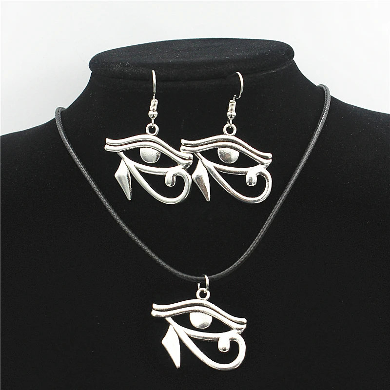 1 Set antikes, versilbertes Schmuckset mit Auge des Horus – Halskette und Ohrringe mit Auge aus Legierung für Frauen und Mädchen