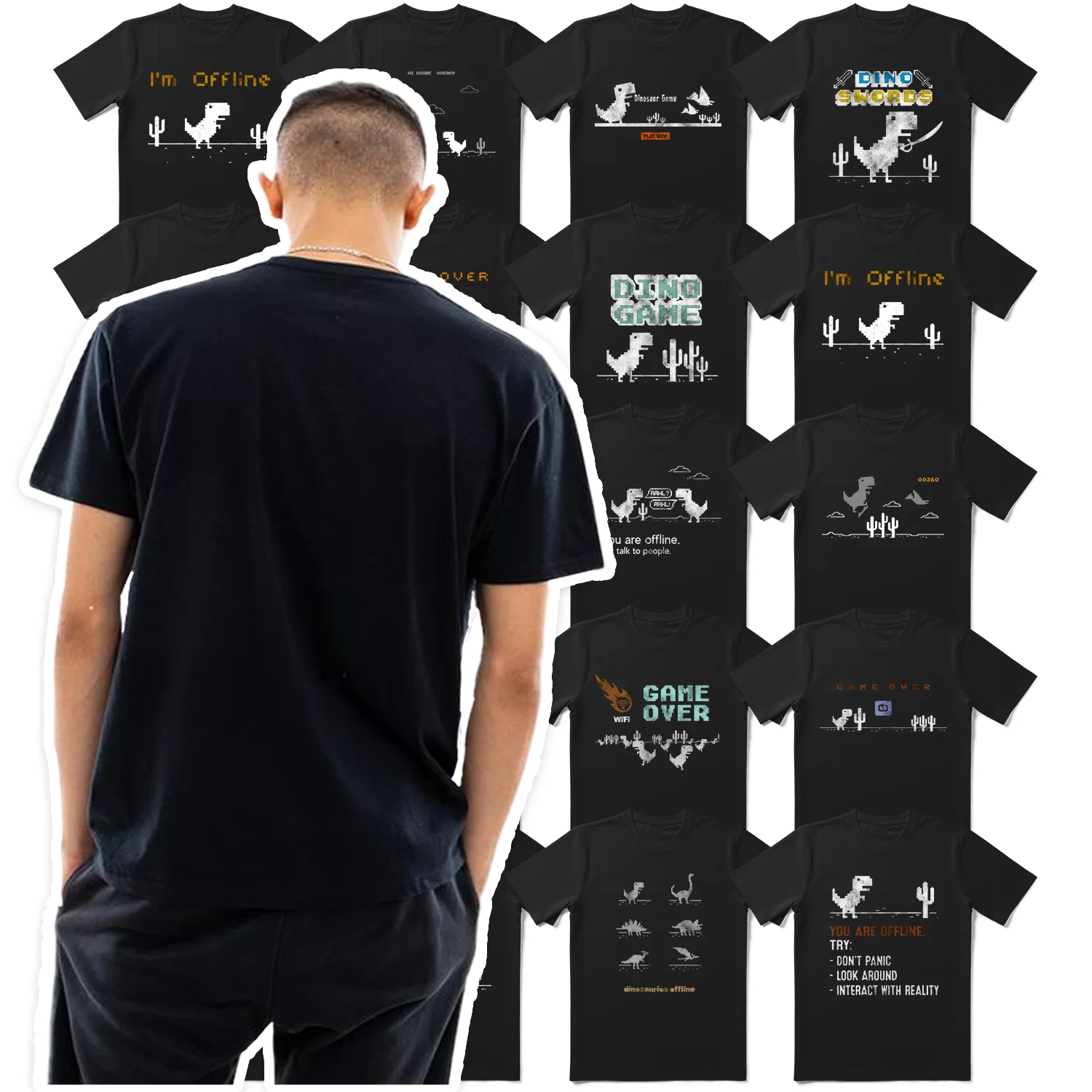 THE COOLMIND 100% Cotton Cool Dino Game Print Men T Shirt Casual Summer Loose Men Tshirt o-neck Male Tshirt Tops Tee Shirts