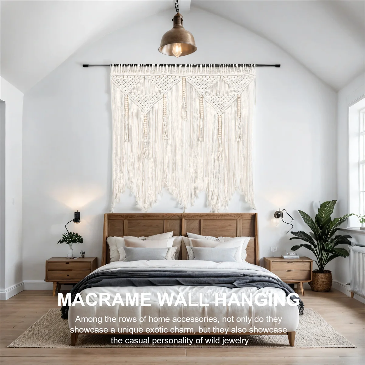 New Macrame Wall Hanging Handwoven Bohemian Cotton Rope Boho Tapestry Home Decor Creamy-White