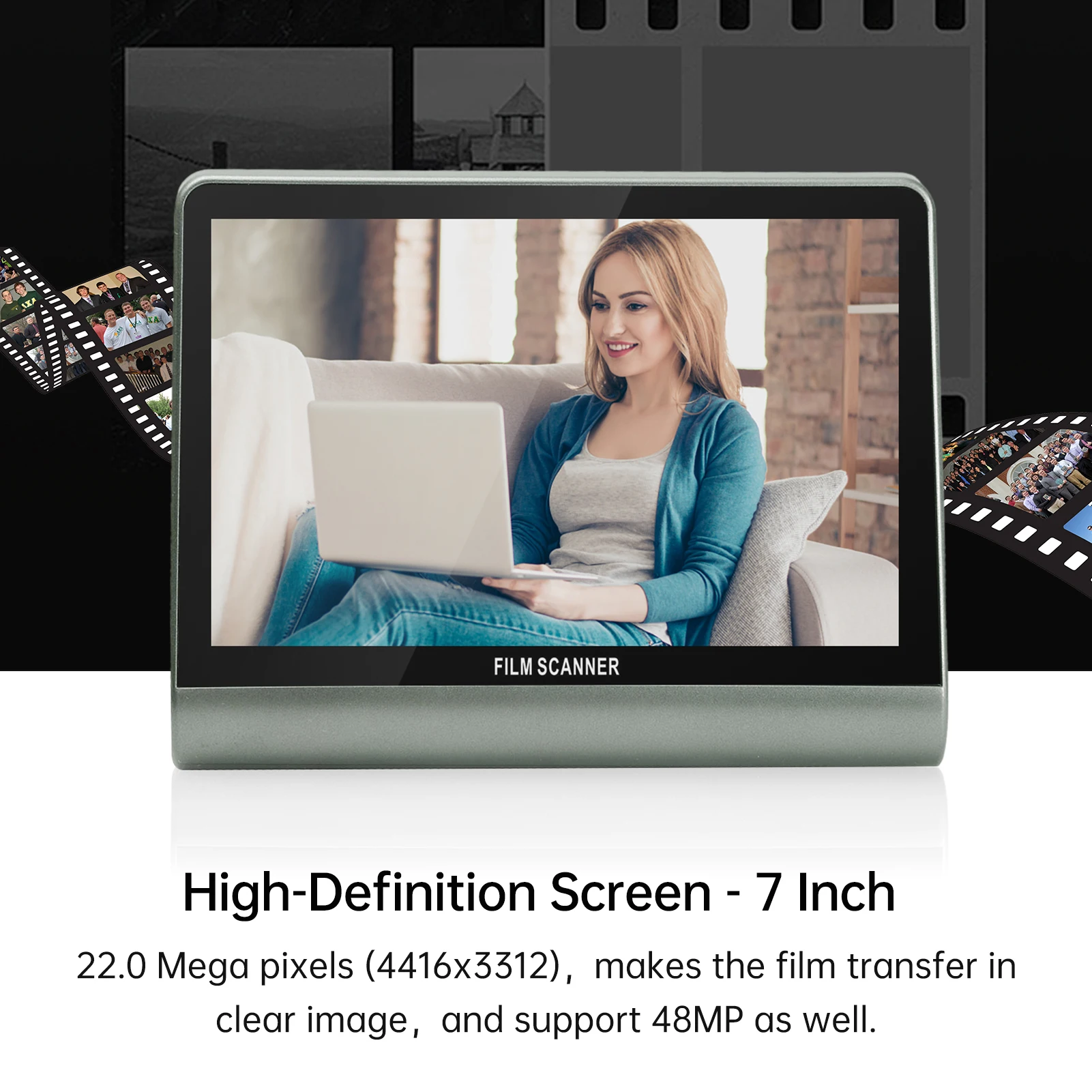 Bisofice 7\'\' LCD Screen Film Slide Scanner for 135 Film 126KPK /110 Film/Super8/ Monochrome/Slide to Digital JPEG Photos 16GB