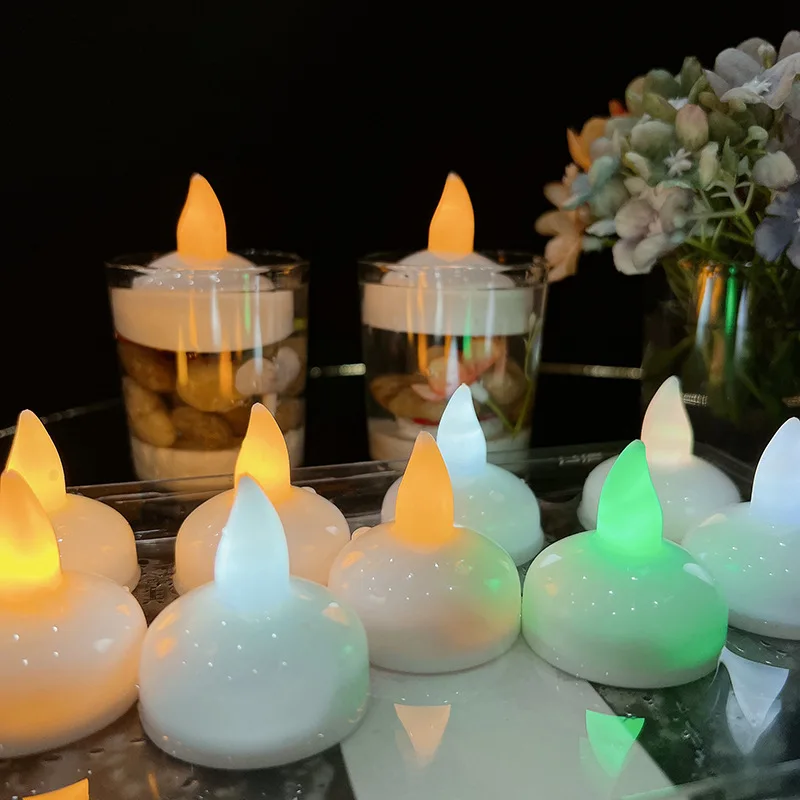 Waterproof Flameless LED Candle Battery Powered Floating Water Tealights Table Lamps Flickering Candles Wedding Party Pool Decor