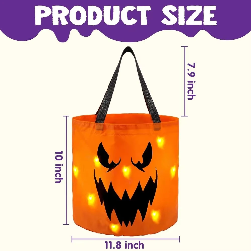 Fashion LED Light Halloween Candy Bags Foldable Reusable Halloween Bags Multipurpose Halloween Supplies Trick or Treat Bags Kids