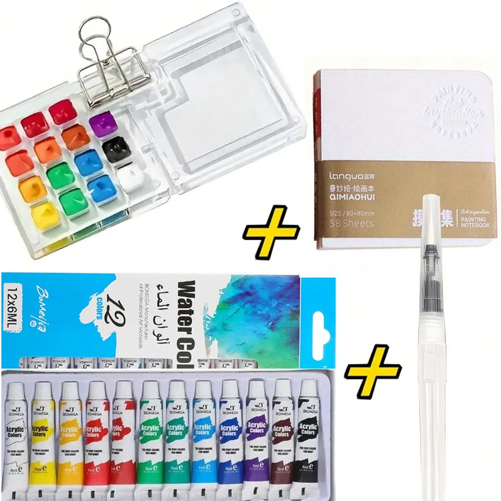 

Мини-коробка для акварельных красок (ПММА) и набор дорожных альбомов для рисования, портативная палитра для любителей искусства и начинающих в дороге