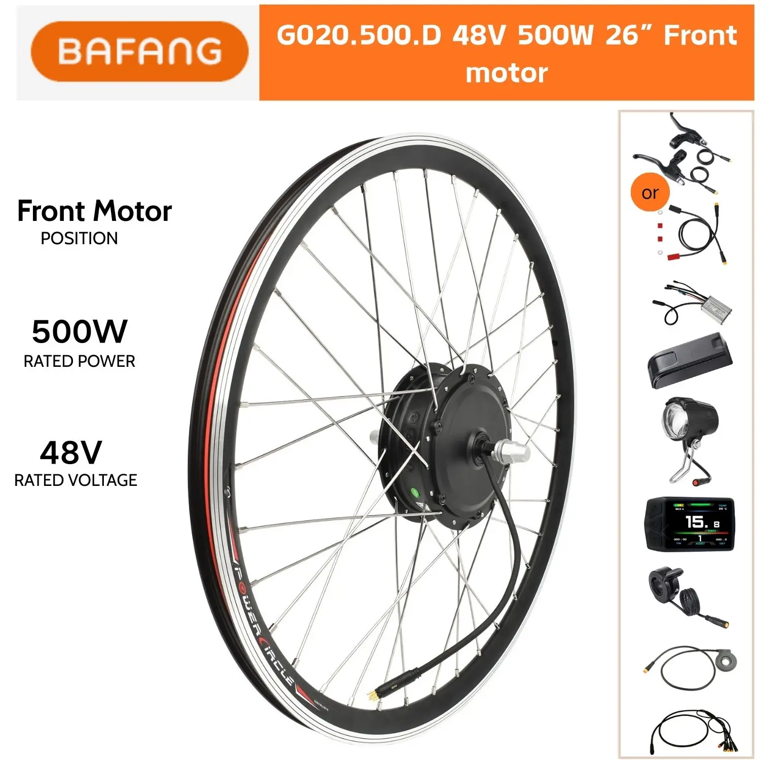 Bafang Hub Motor 48V 500W Elektrische Fiets Ombouwset Achter- of Voorwielmotor eBike Kit met G020 500DC (V- of schijfrem)