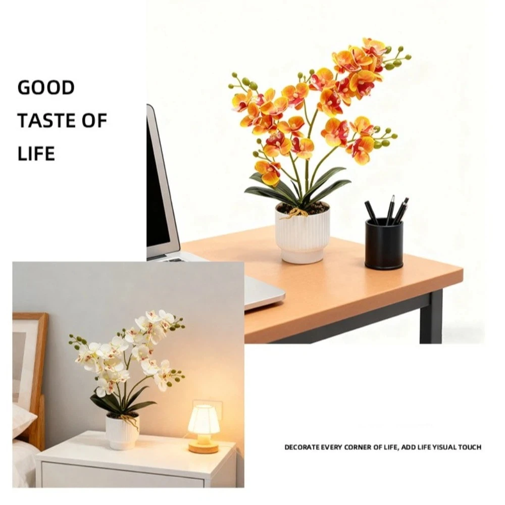 Multi-Bloom Künstliche Schmetterlingsorchidee Weiß im Blumentopf – Kunstblumen, künstliche Orchideen-Bonsai, DIY-Kunstpflanzen – Detail 8