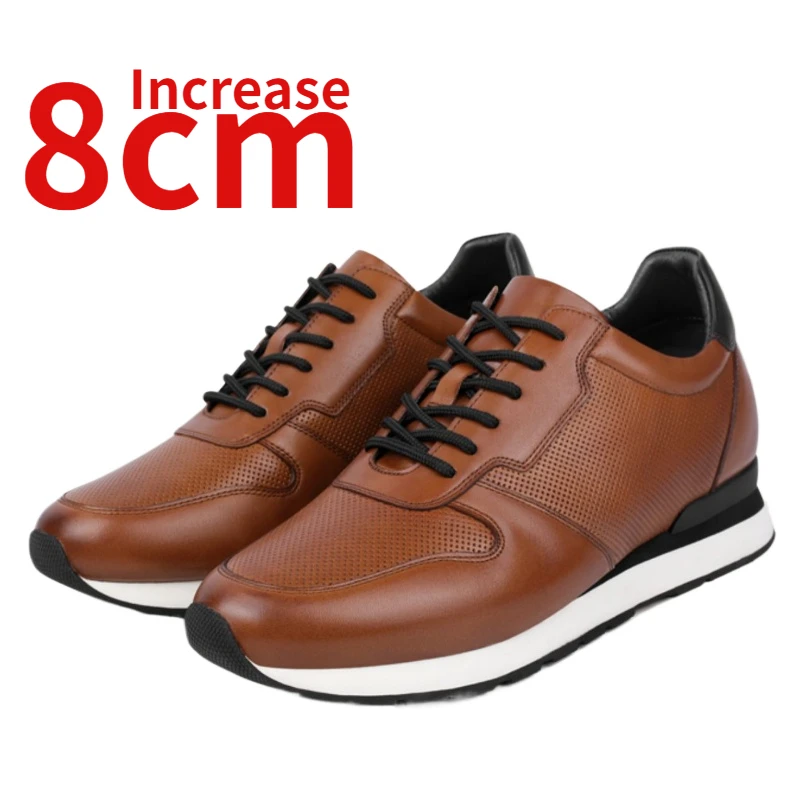 

Invisible Height Increasing Shoes for Mens Spring/summer Increased 8cm Genuine Leather Breathable Casual Sports Soft Soled Shoes