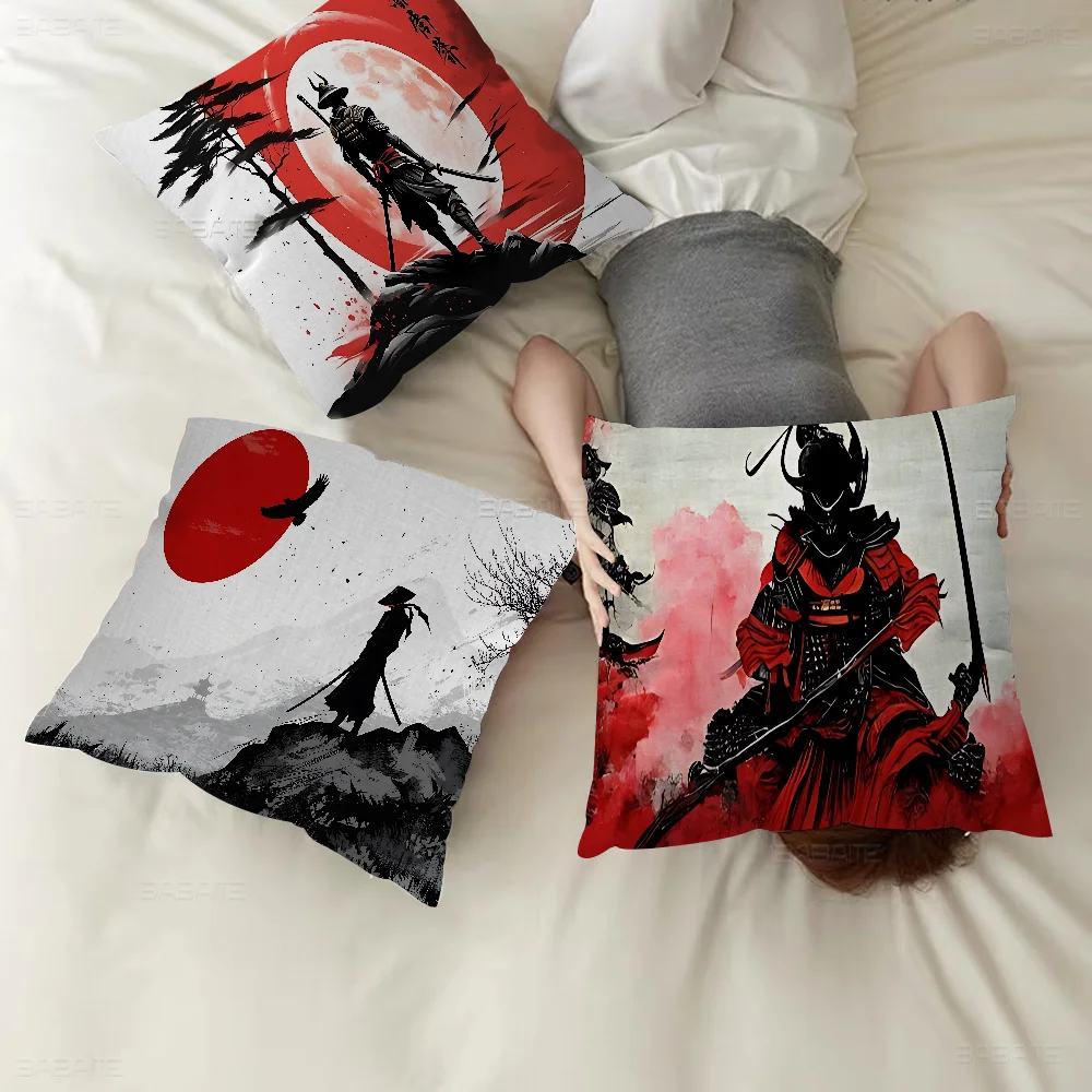 S-Samurai Warrior Ink And Wash 45*45cm Cushion Cover Pillow Cover Decor Pillowcase Home Pillowcase For Couch Pillow