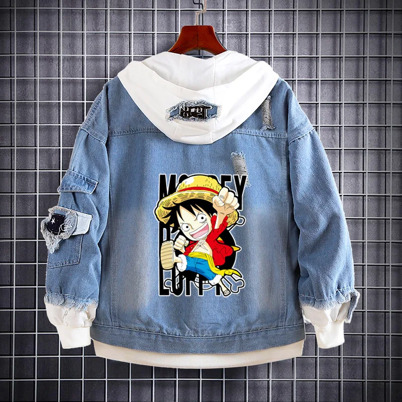 ONE PIECE Sauron anime cardigan hooded denim sweater Luffy two-dimensional spring and autumn denim jacket for men and women