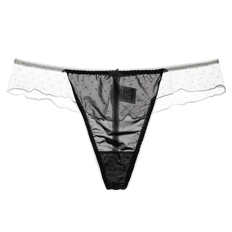 BANNIROU 1Pcs Low-Rise Sexy Women\'s Underwear Panties Lace Mesh Thongs With Bow Female Intimates Lingerie Woman