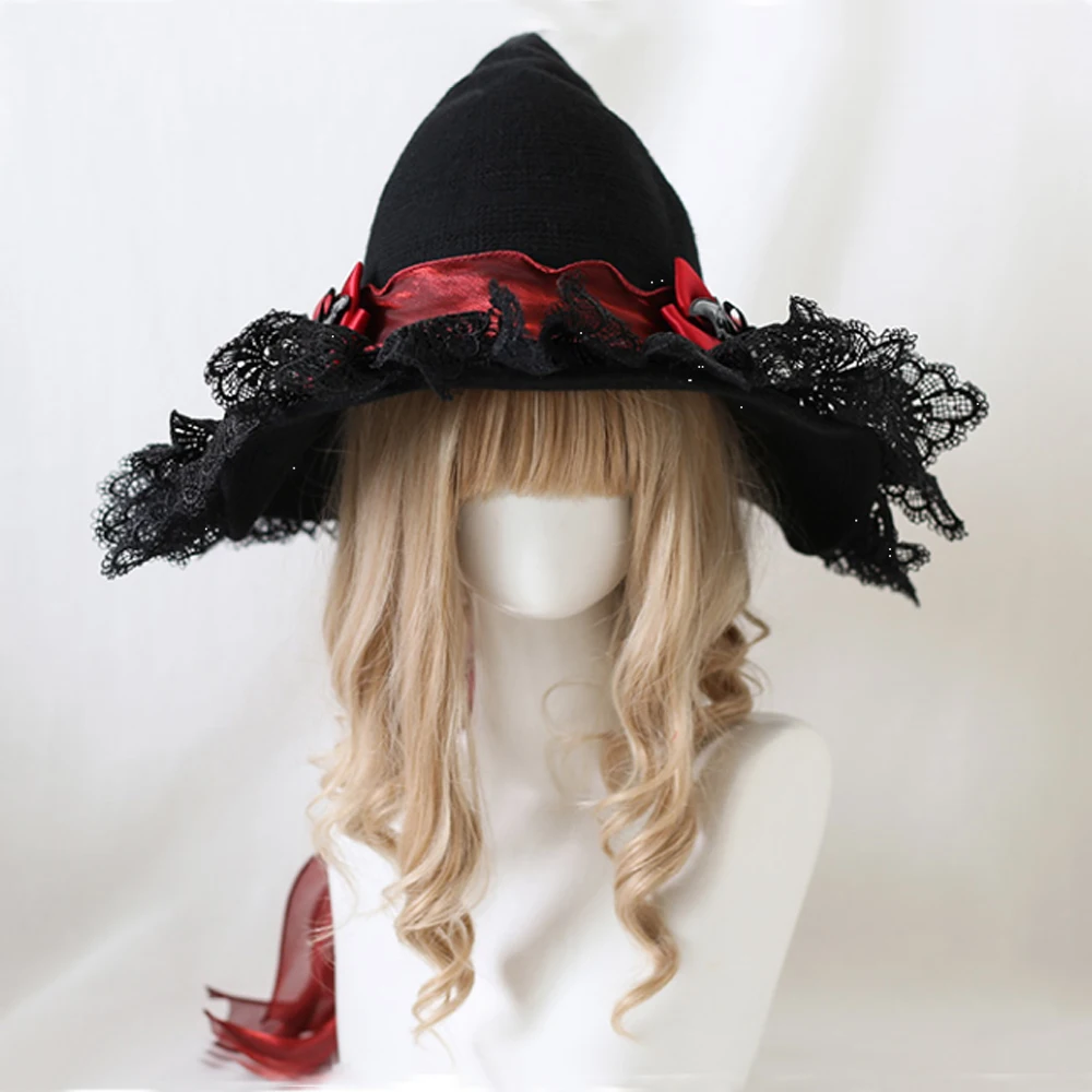 Fait à la main Lolita noir Halloween sorcière Lei Sibonett BNT chapeau nœud papillon chauve-souris dentelle arc Bnt couvre-chef femmes Cosplay cheveux accessoires fille
