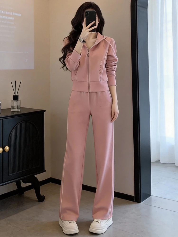 

Spring 2026 Women's Faionable Korean Sport Sle Two-Piece Set High Waist Long Pants Breathable Cotton Mix Casual Workwear