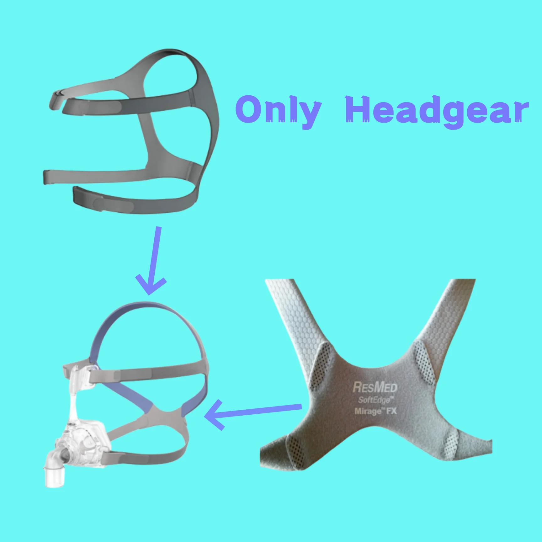 

Mask Headgear Soft Touch Blue/Gray Headband for ResMed Mirage FX CPAP Nasal Mask Brand New Original FX Mask Stripe