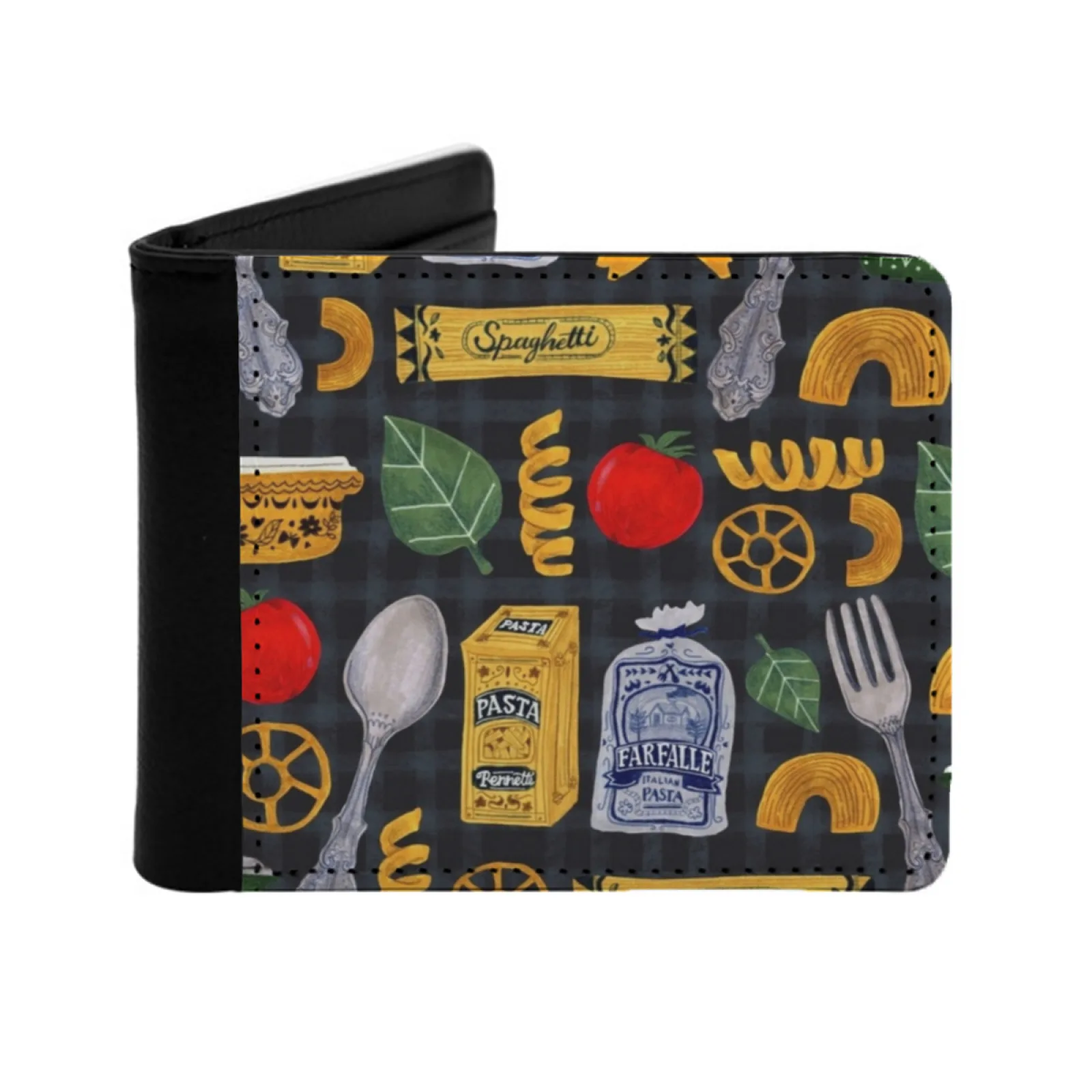 

Vintage Pasta Men's Wallet Pu Leather Wallet Multifunction Credit Card Purse Pattern Kitchen Pasta Vintage Spaghetti Food